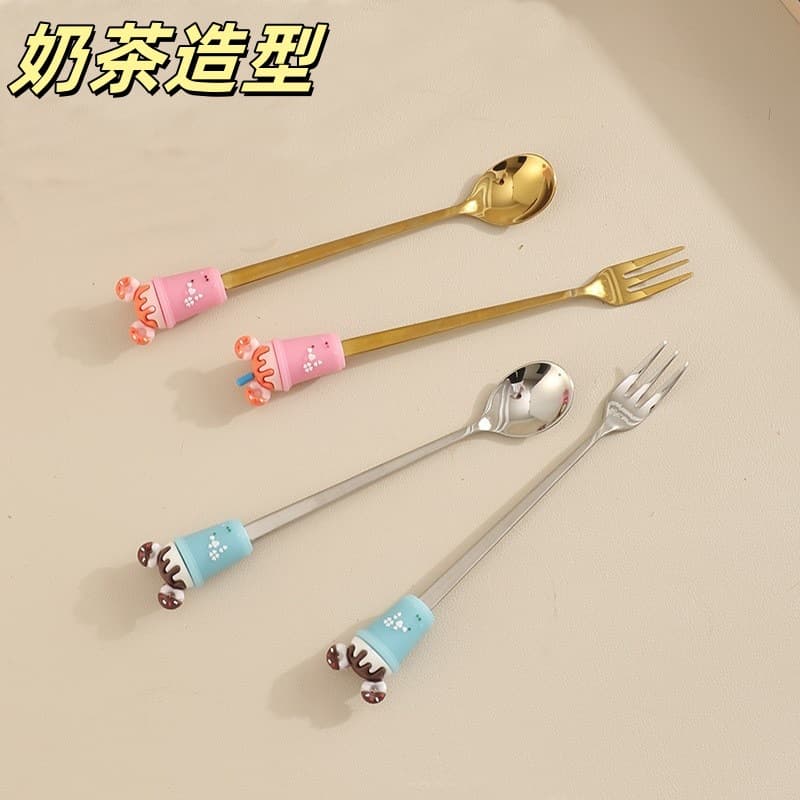 Creative stainless steel ice cream ice cream series dessert spoon coffee spoon fruit fork stirring golden spoon fork