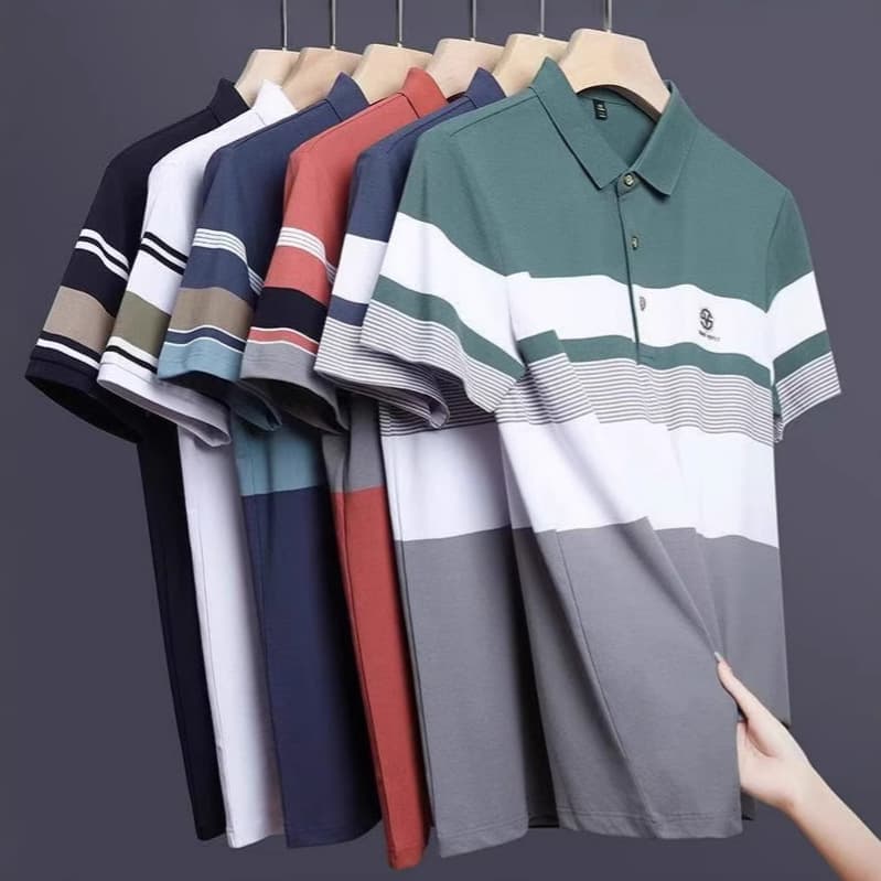 High-End Ice Silk Pique Cotton Men's Short Sleeve Polo Shirt Breathable Thin Summer Men's Turn-Down Collar T-Shirt Middle-Aged Paul Shirt Dad