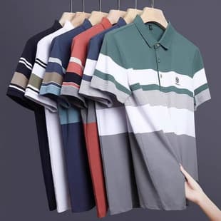 High-End Ice Silk Pique Cotton Men's Short Sleeve Polo Shirt Breathable Thin Summer Men's Turn-Down Collar T-Shirt Middle-Aged Paul Shirt Dad