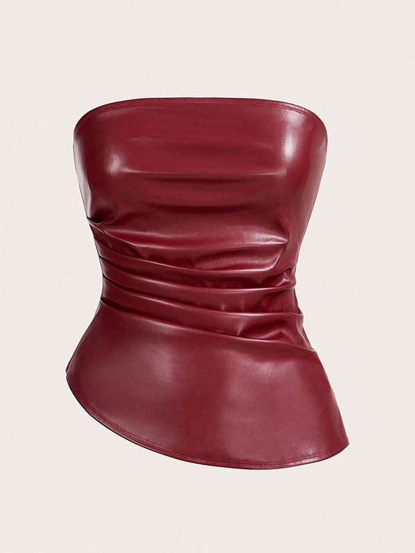 Strapless Pleated Leather Vest 2025 Amazon EU/US Cross-Border Spring/Summer New Sleeveless Slim Fit Sexy Strapless Top