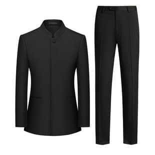New Men's Suit Set Zhongshan Suit Wedding Casual Host New Chinese Slim Fit Suit Two-Piece Set Suit