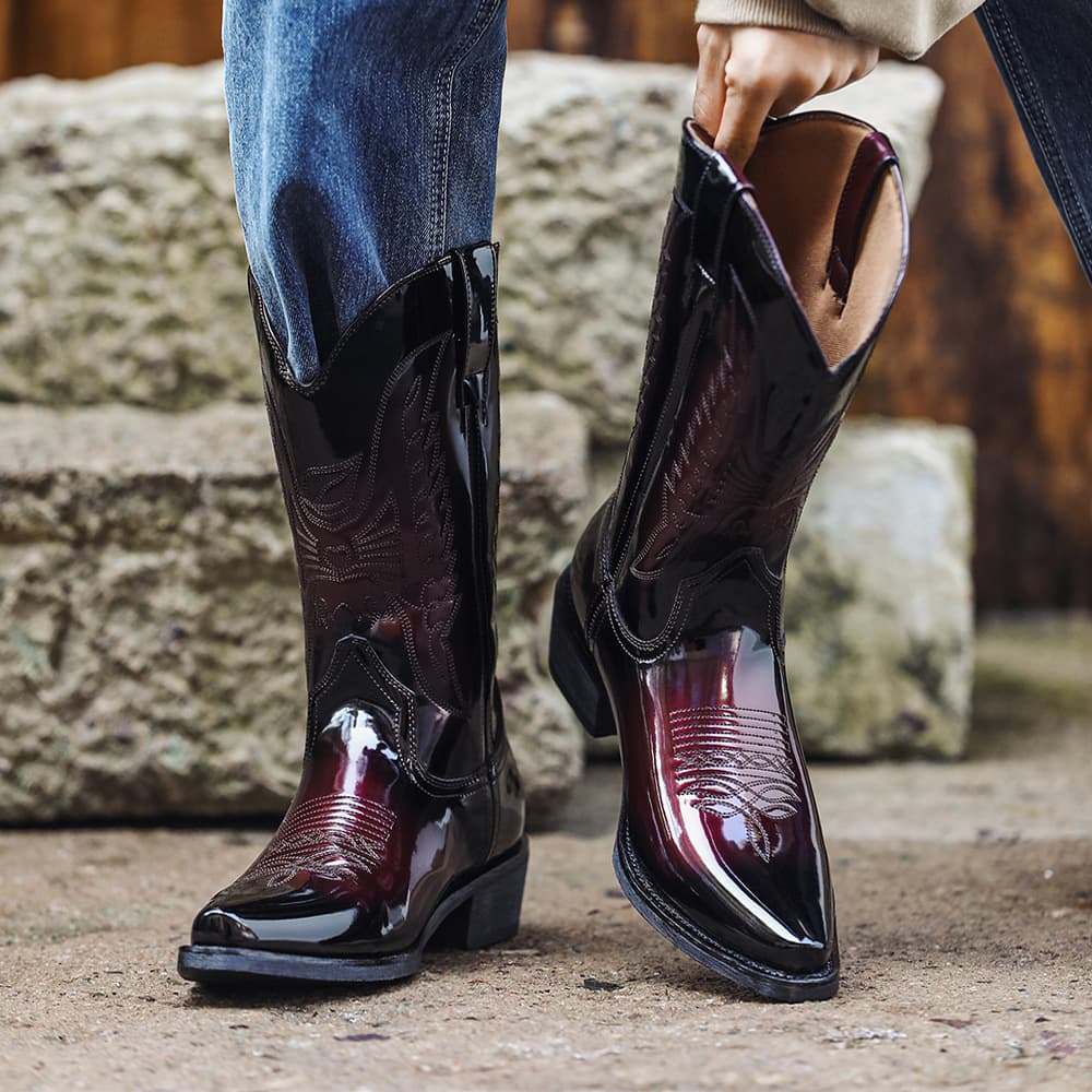 Aorui New Cross-border 9091 Retro Cowboy Boots COWBOY Leather Shoes High-top Women's and Men's Boots Embroidered High Heel Western Boots