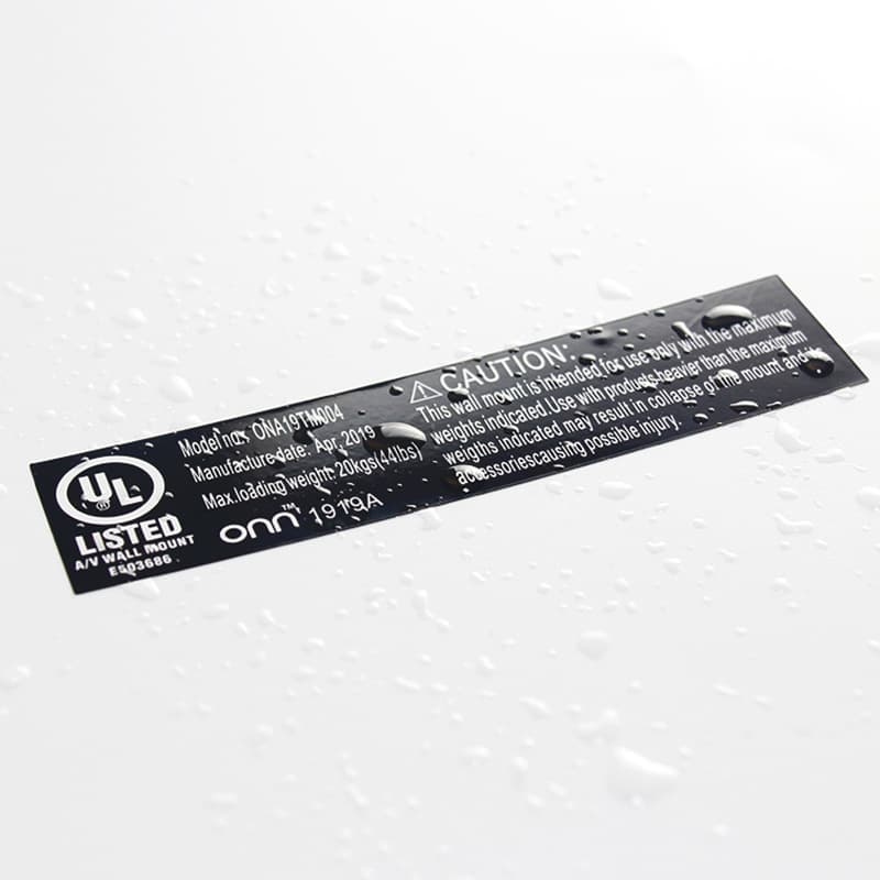 UL Label UL969 Certified White Text on Black Background White PET Waterproof Bracket Nameplate PGDQ2 Label Printing Manufacturer