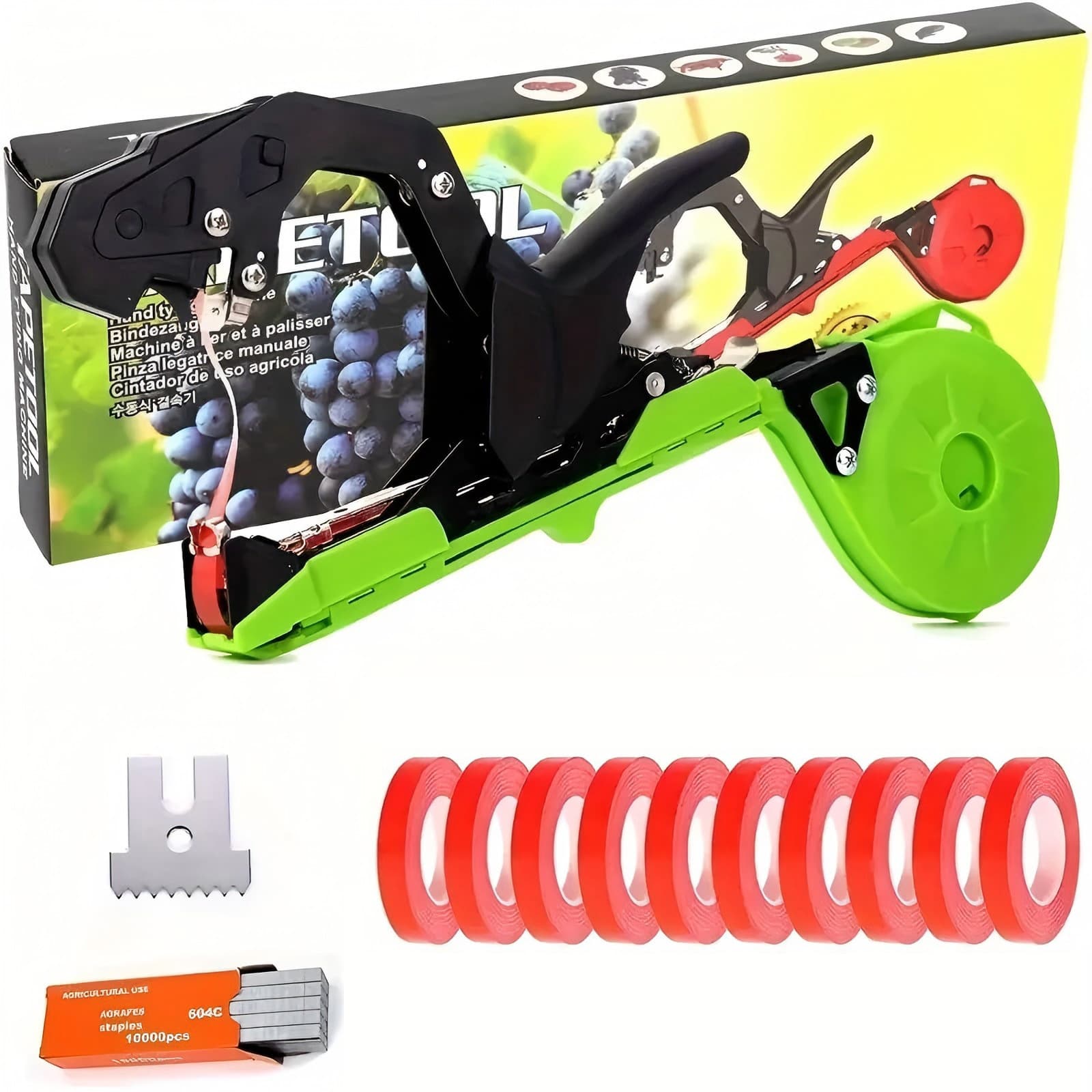 New Model Tomato Vine Branch Tying Tool, Cucumber Branch Tying, Grape Vine Tying Machine, Branch Tying Binder with Nails and Tape, Free Shipping