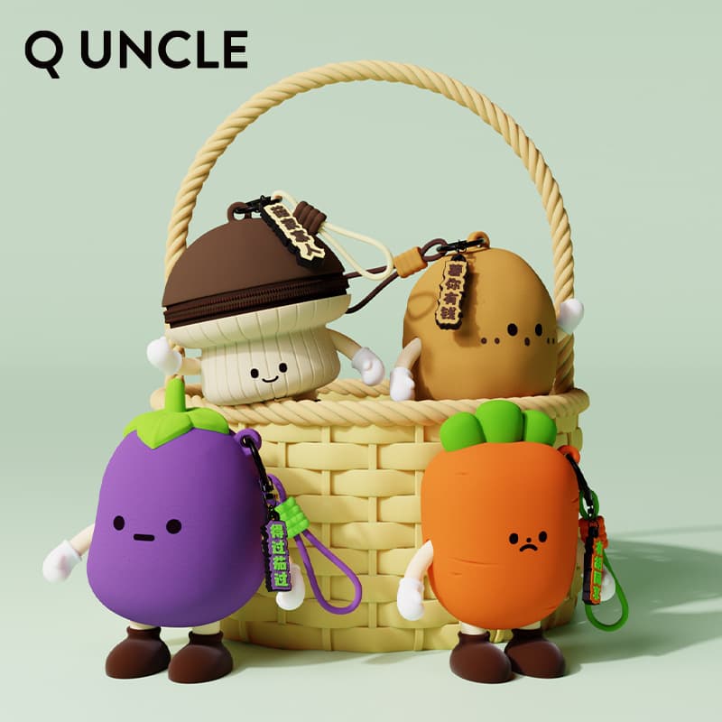 Q-version uncle new eco-friendly silicone 3D vegetable series mini storage bag, fun Bluetooth earphone coin purse