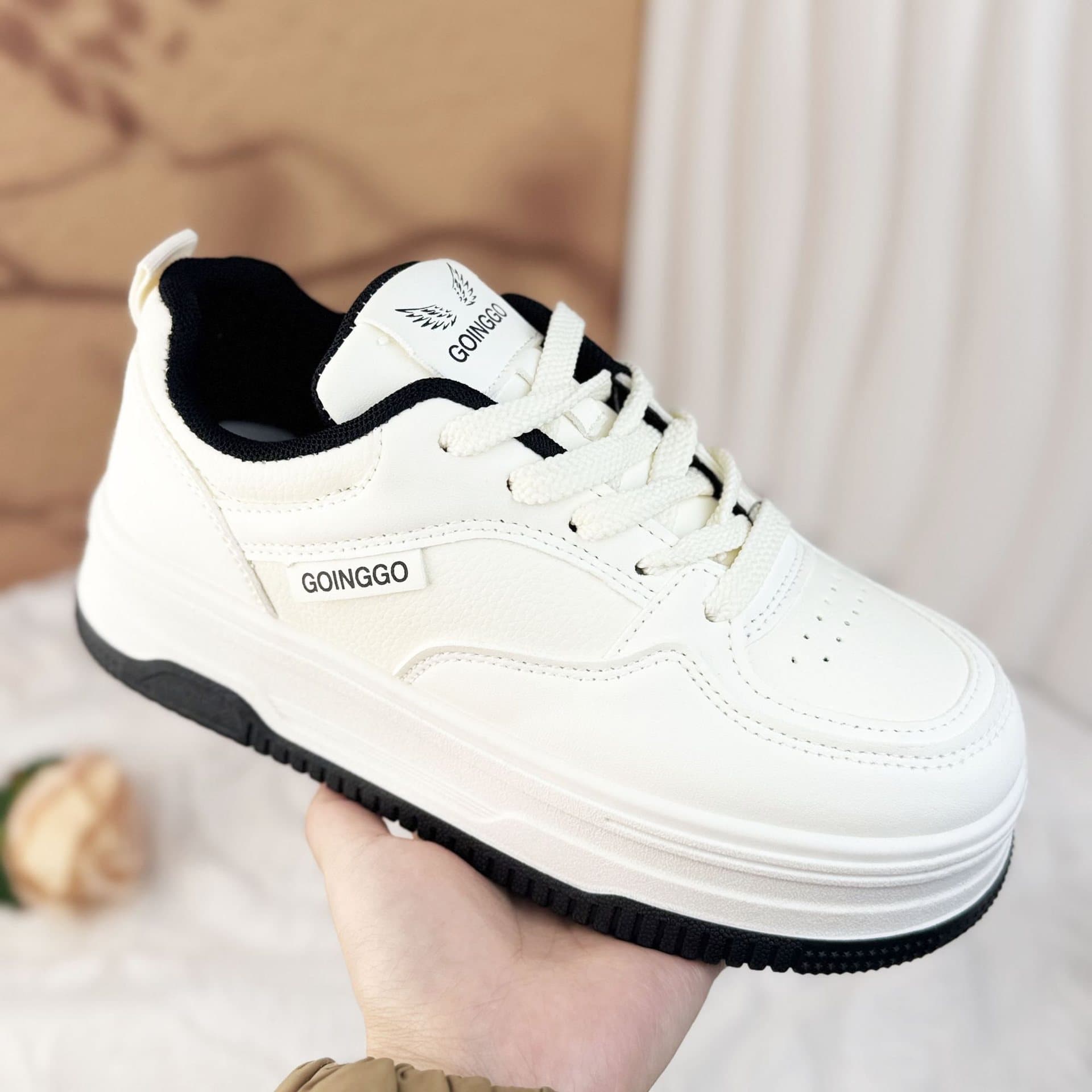Women's White Thick Sole Sneakers, Autumn/Winter Fashion Versatile Student Sports Casual Shoes, Real Shot