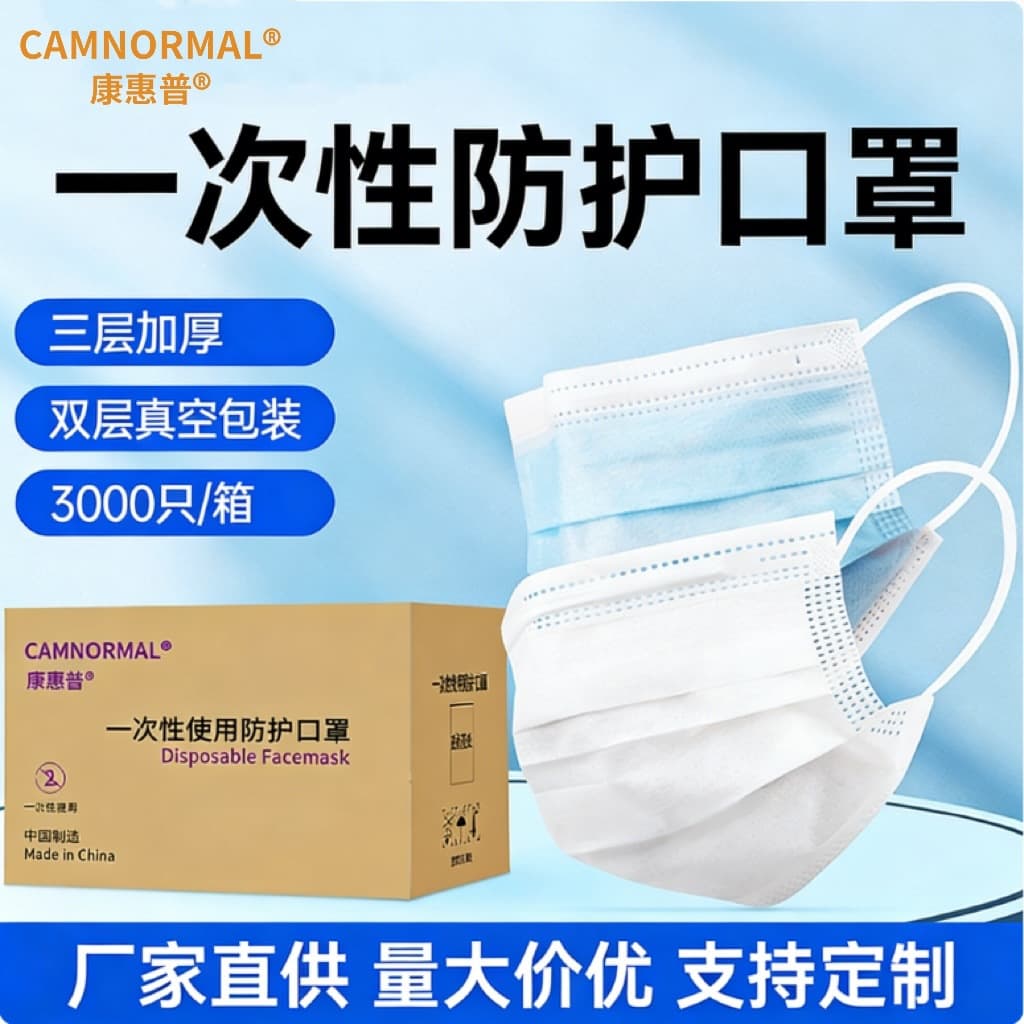 In Stock Three-Layer Protection Mask with Meltblown Cloth, Disposable Dust-Proof Breathable Adult Protective Mask, Wholesale Box