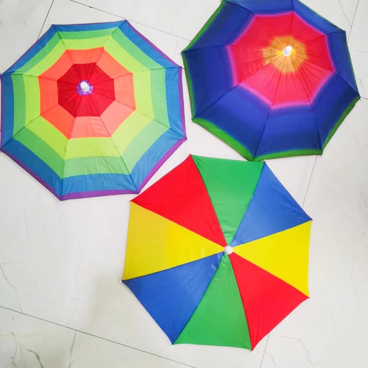 Lightweight Rain and Sun Hat Umbrella with Adjustable Strap, Outdoor Rainbow Watermelon Stripe Fishing Cap