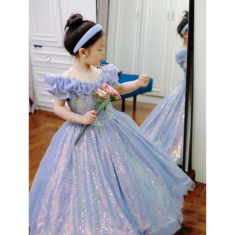 Girls' Formal Dress Light Luxury Niche French-Style Birthday Princess Dress Children's Formal Dress Host Piano Performance Dress Tulle Skirt