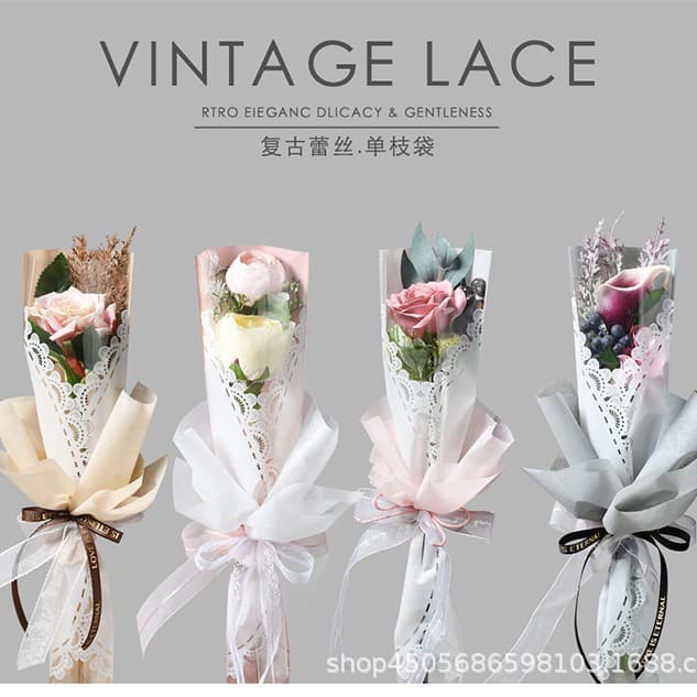 New Single Bouquet Packaging Vintage Lace Bag Carnation Decorative Flower Bag Flower Shop Supplies Material Wholesale