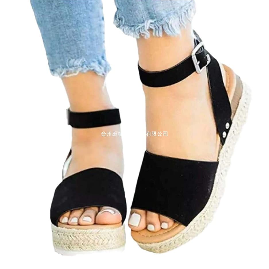 Women's Summer Woven Leopard Print Sandals, Rope Espadrille Buckle Wedge Heel, Plus Size 20 Wholesale