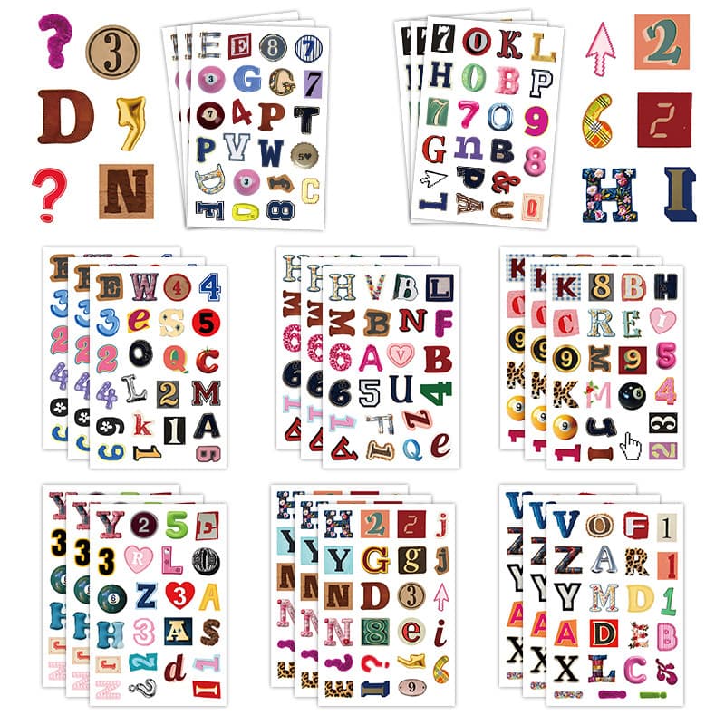 8 Alphabet Number Stickers Creative Cartoon Collage English Stickers for Cross-border DIY Scrapbooking