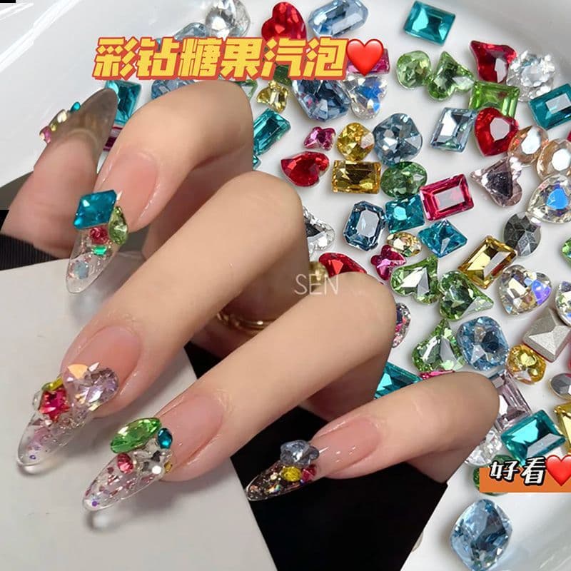Popular color candy soda nail art diamond new super flash little monkey mixed color K9 pointed base special-shaped diamond nail jewelry