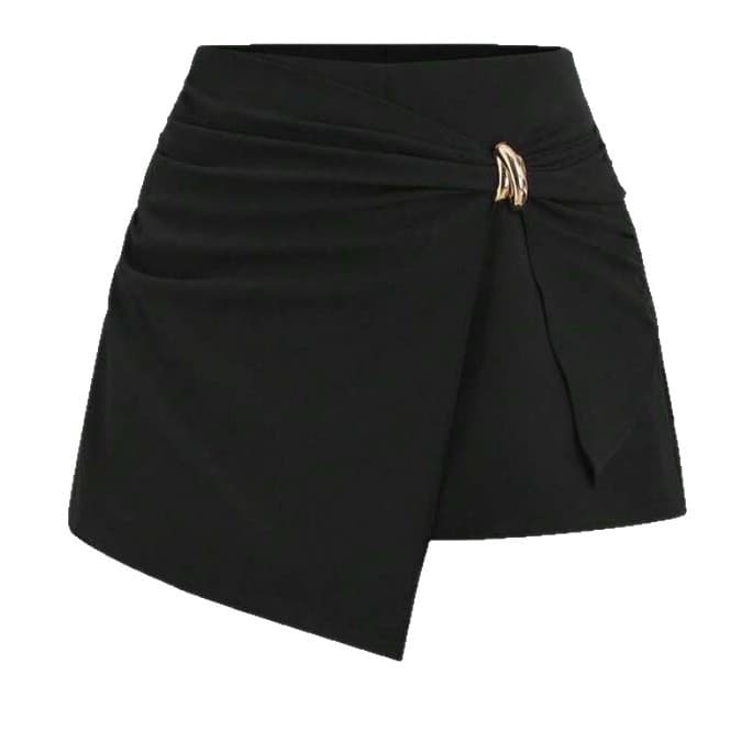 K75 Cross-border European and American Women's Fashion, Foreign Trade Standalone Style, Solid Color Slit Skirt with Metal Button Decoration for Women, Shorts