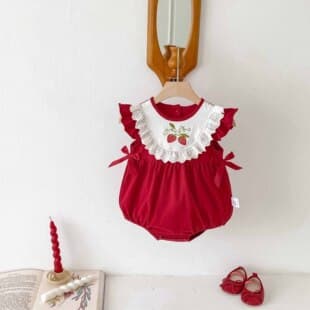 Baby Summer Newborn Girls' Bodysuit Full Moon Onesie Thin Cotton Short Sleeve Romper Class A Pure Cotton