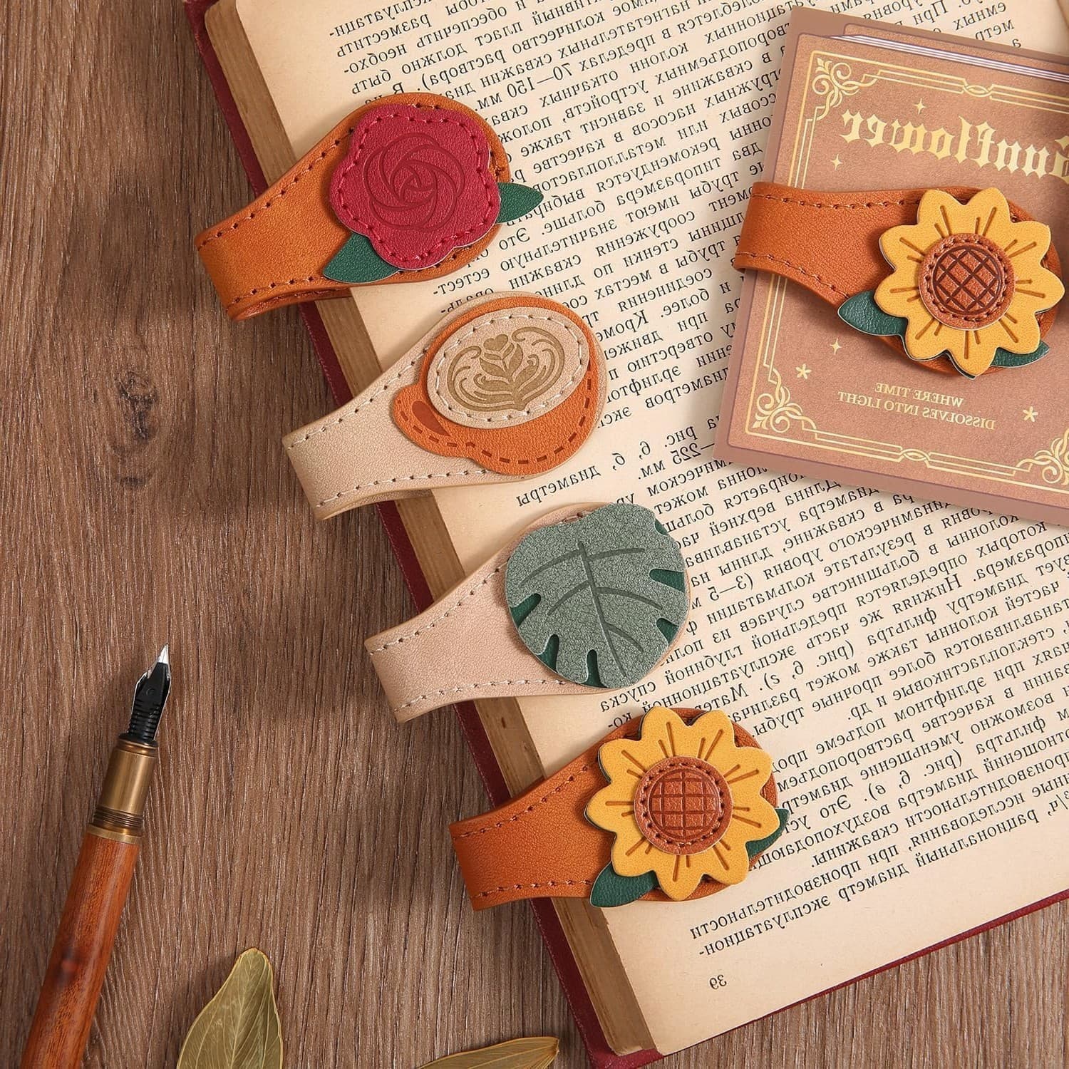 Cross-border Creative Leather Chinese-style Embroidery Bookmark Handmade Flower Creative Book Corner Decoration Retro Literary Gift