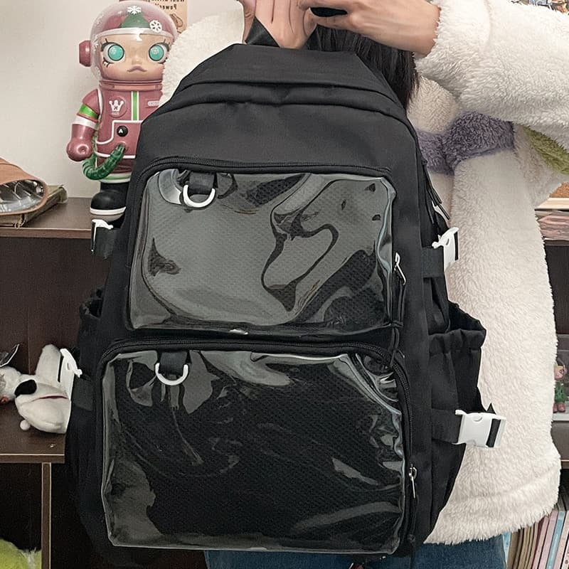 Transparent Japanese Style Anime Convention Pain Bag Women's Backpack Bikkuri Badge Student Nylon Shoulder Bag Fresh Sweet