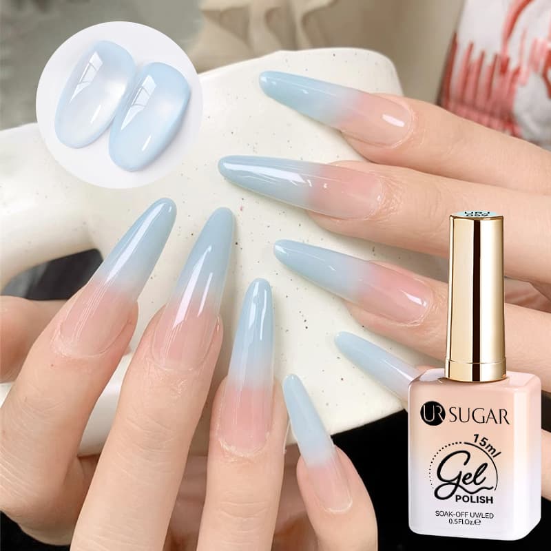URSUGAR Cross-border New Translucent Gel Polish - Nail Art Crushed Ice Blue Water Light Ice Transparent Blue UV Curing Nail Gel