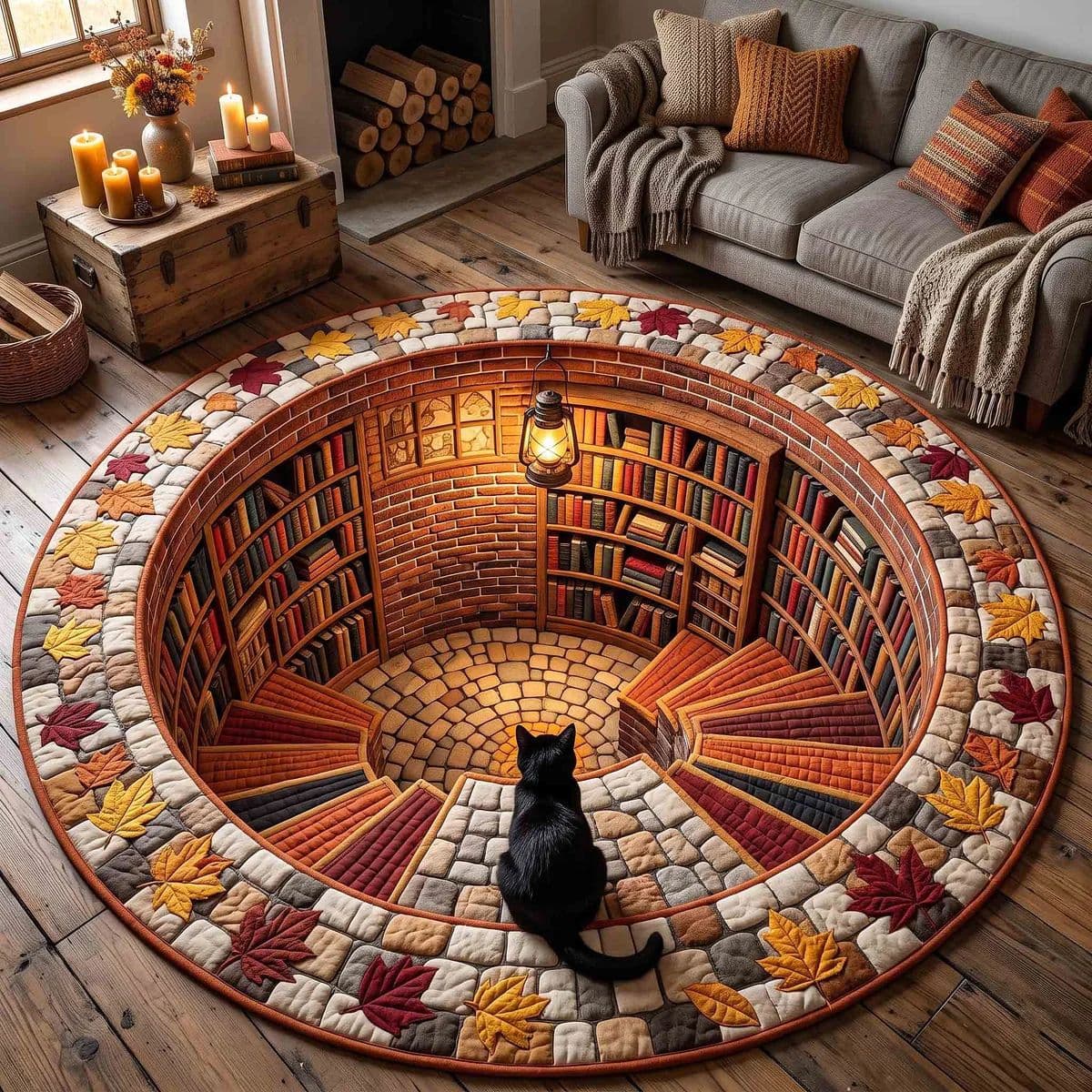 Halloween Black Cat 3D Visual Illusion Carpet, Cartoon Living Room Coffee Table Rug, Factory Direct Wholesale Rocking Chair Throw