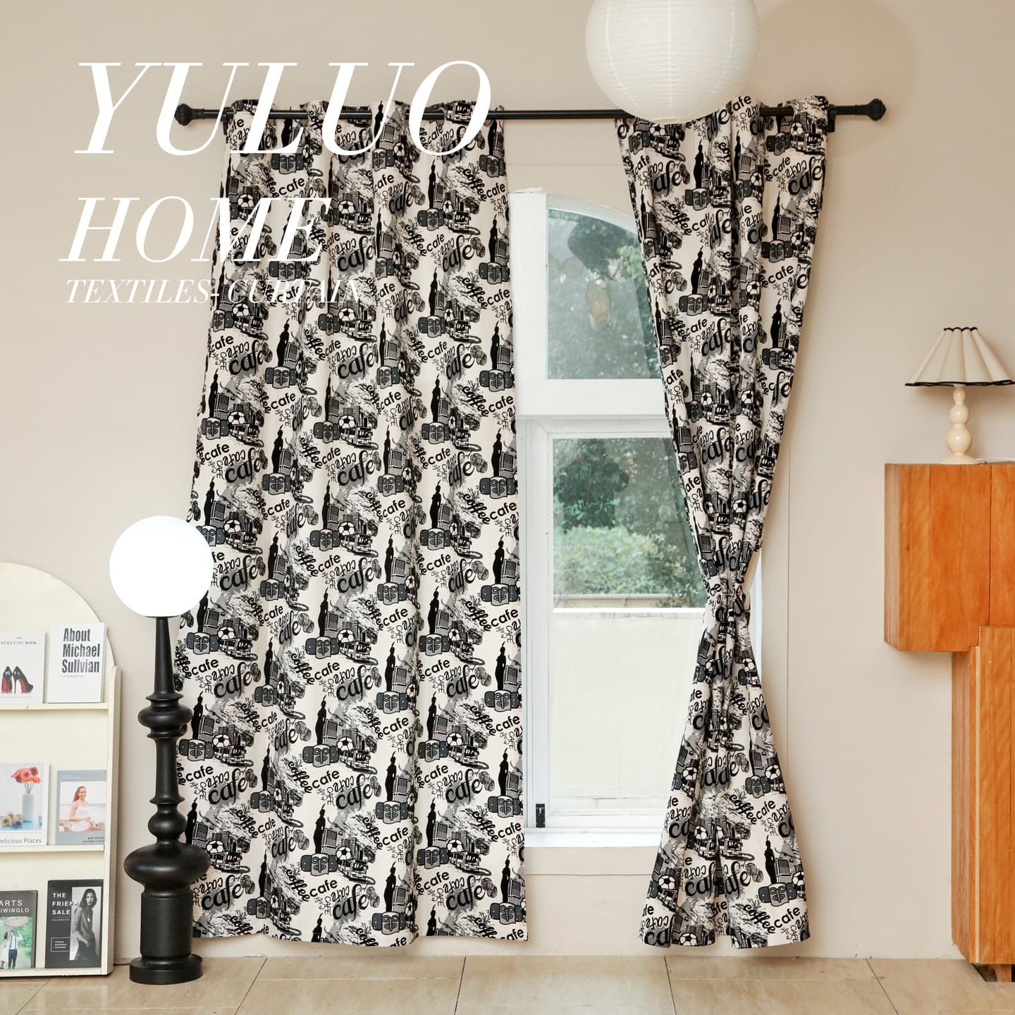 American Vintage Black and White Curtains, Small Window Semi-Sheer, Nordic Rental Kitchen Bathroom Privacy Curtain