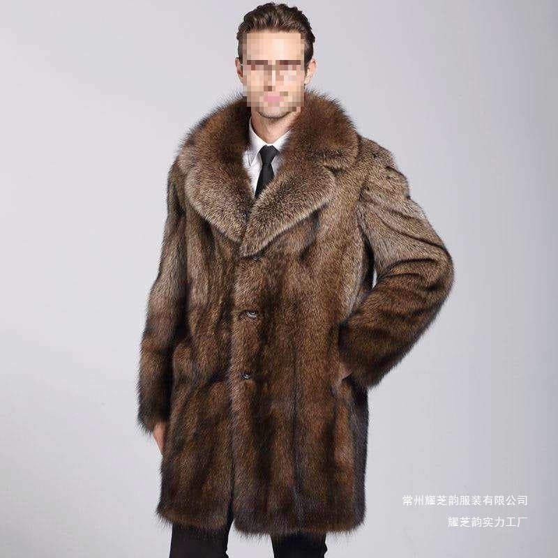 2025 Haining New Men's Mink Coat Mid-Length Business Casual Plus Size Brown Mink Fur Jacket