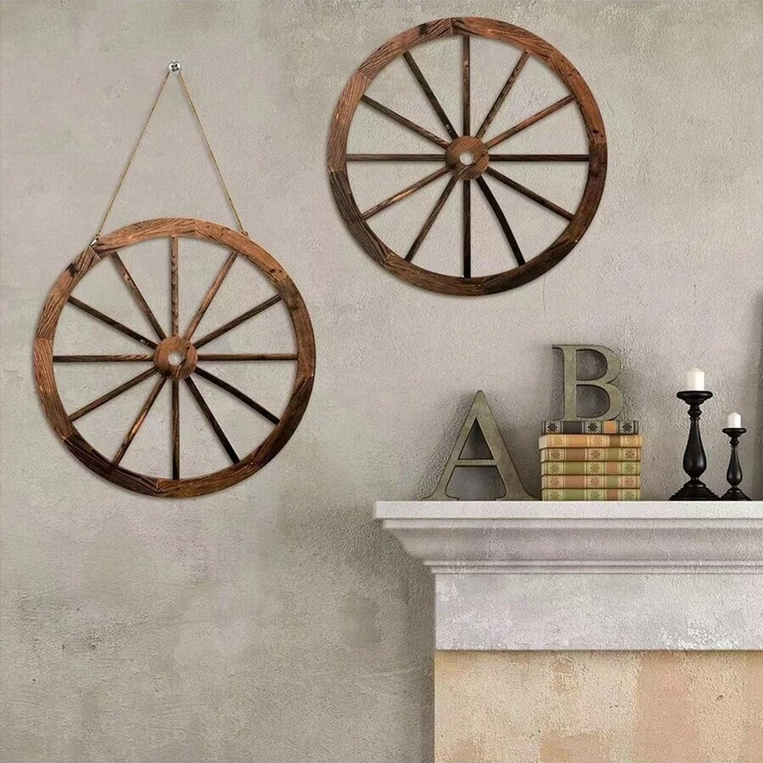 New cross-border style Nordic ins American country style wheel decoration wall hanging, home decoration, round retro wooden product