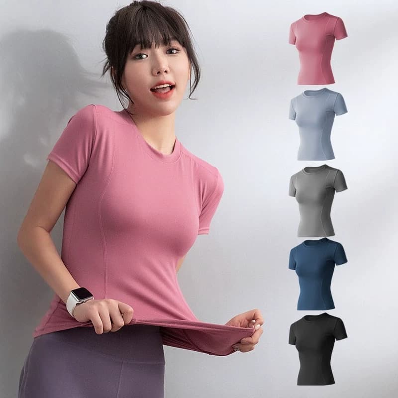 Trendy Tight Slim Elastic Short Sleeve T-Shirt Women Gym Running Yoga Summer Thin Sports Top