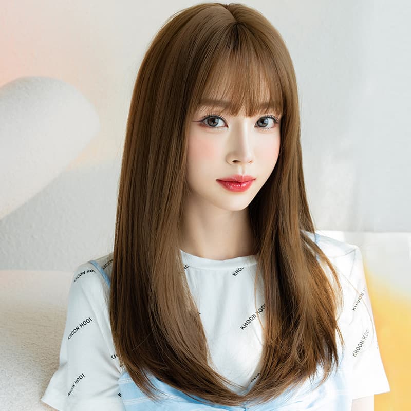 Women's Long Straight Hair Full Head Cover Air Bangs Elegant Age-reducing New Style Fluffy Simulation Hair Cover