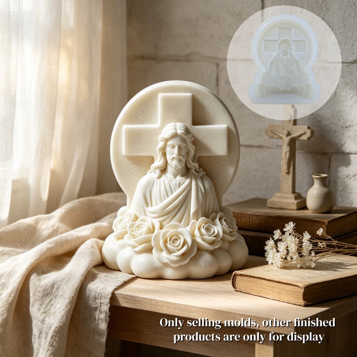 Religious Atmosphere Rose Relief Ornament Silicone Mold, Suitable for Holiday and Home Decoration