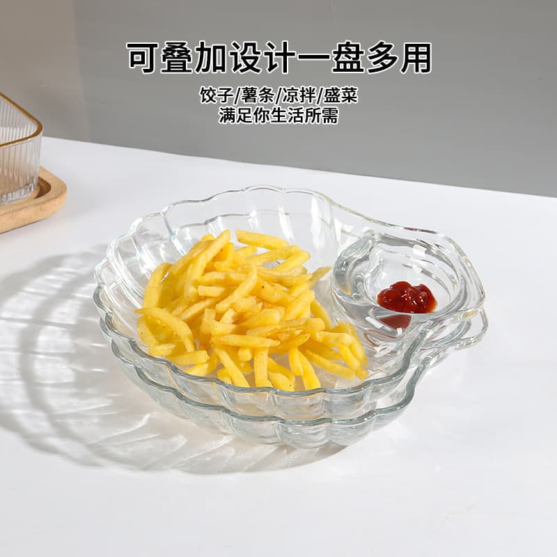 Dumpling Plate with Vinegar Dish, Household Plastic Dumpling Tray, High-Aesthetic Dedicated Compartment Shell Dish, Creative Fruit Plate