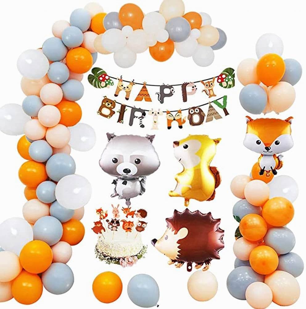 86 Pieces Jungle Animal Balloon Set Koala Squirrel Hedgehog Animal Theme Kids Shower Birthday Theme Party