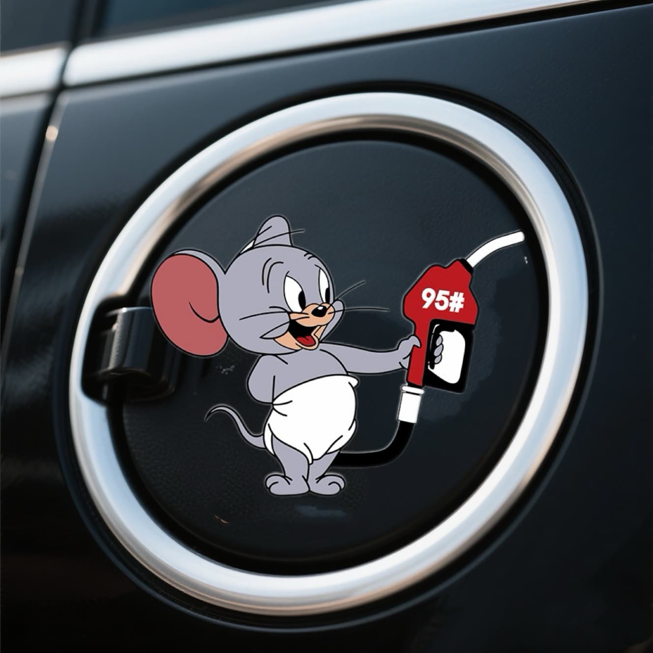 Car Charging Port & Fuel Cap Sticker - Cute Mouse Design, 92/95 Octane Fuel Cap Decal