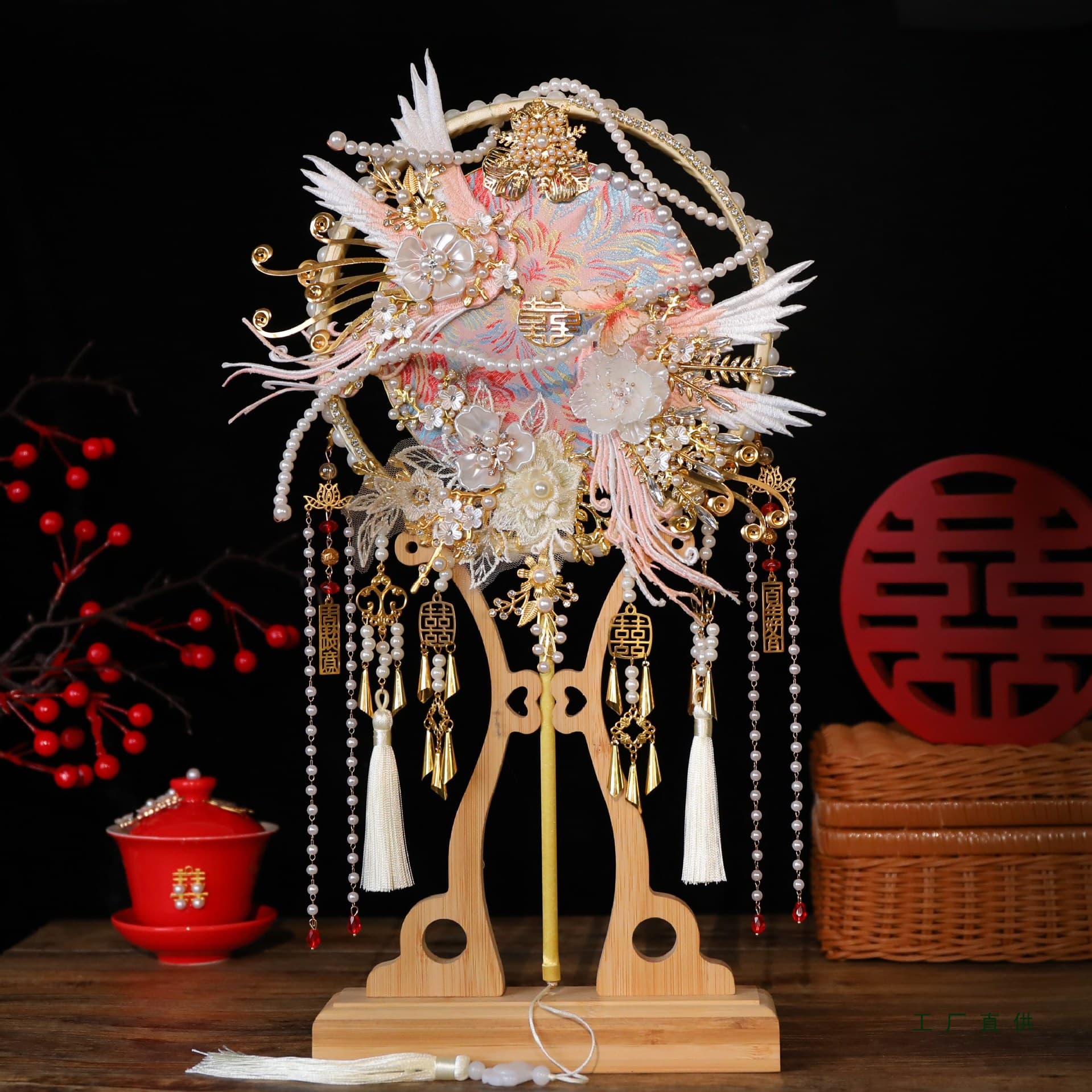 Tuan fan bride wedding diy material package handmade finished Xiuhe wedding fan Chinese wedding fan double-sided