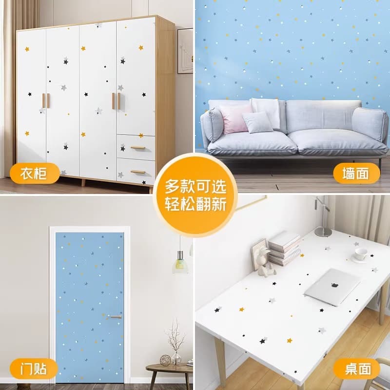 Wholesale Self-Adhesive Wallpaper Bedroom Living Room Dormitory Wallpaper Waterproof Moisture-Proof Sticker Fresh Student Dorm Cabinet Sticker