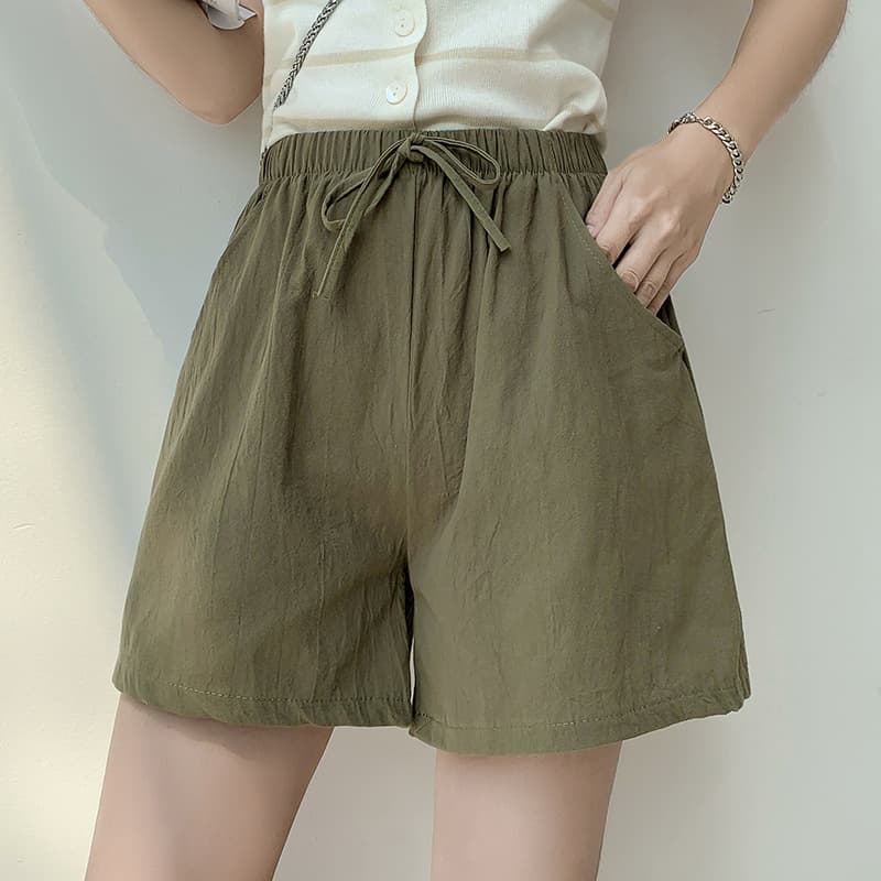 Cotton Shorts Summer A-Line 5-Point Wide Leg Plus Size High Waist Loose Sports 3-Point Cotton Linen Casual Pants for Women