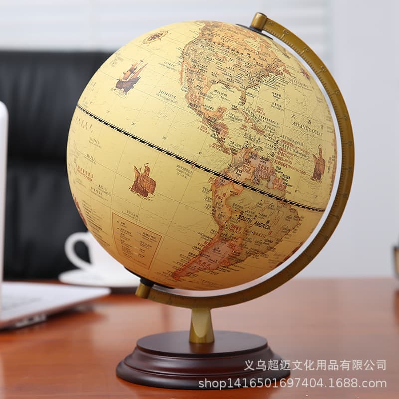 American retro antique globe glowing high-definition desk lamp medium student use 32cm with light office ornaments