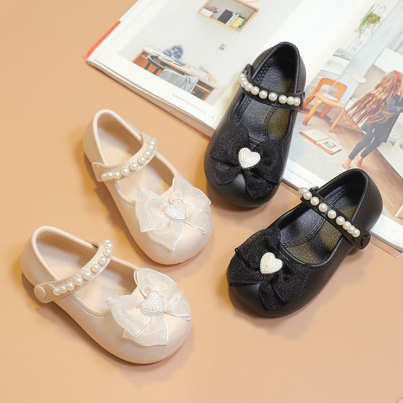 Elegant Pearl Bow Mary Jane Shoes for Children, Princess Style Girls' Daily and Formal Flats