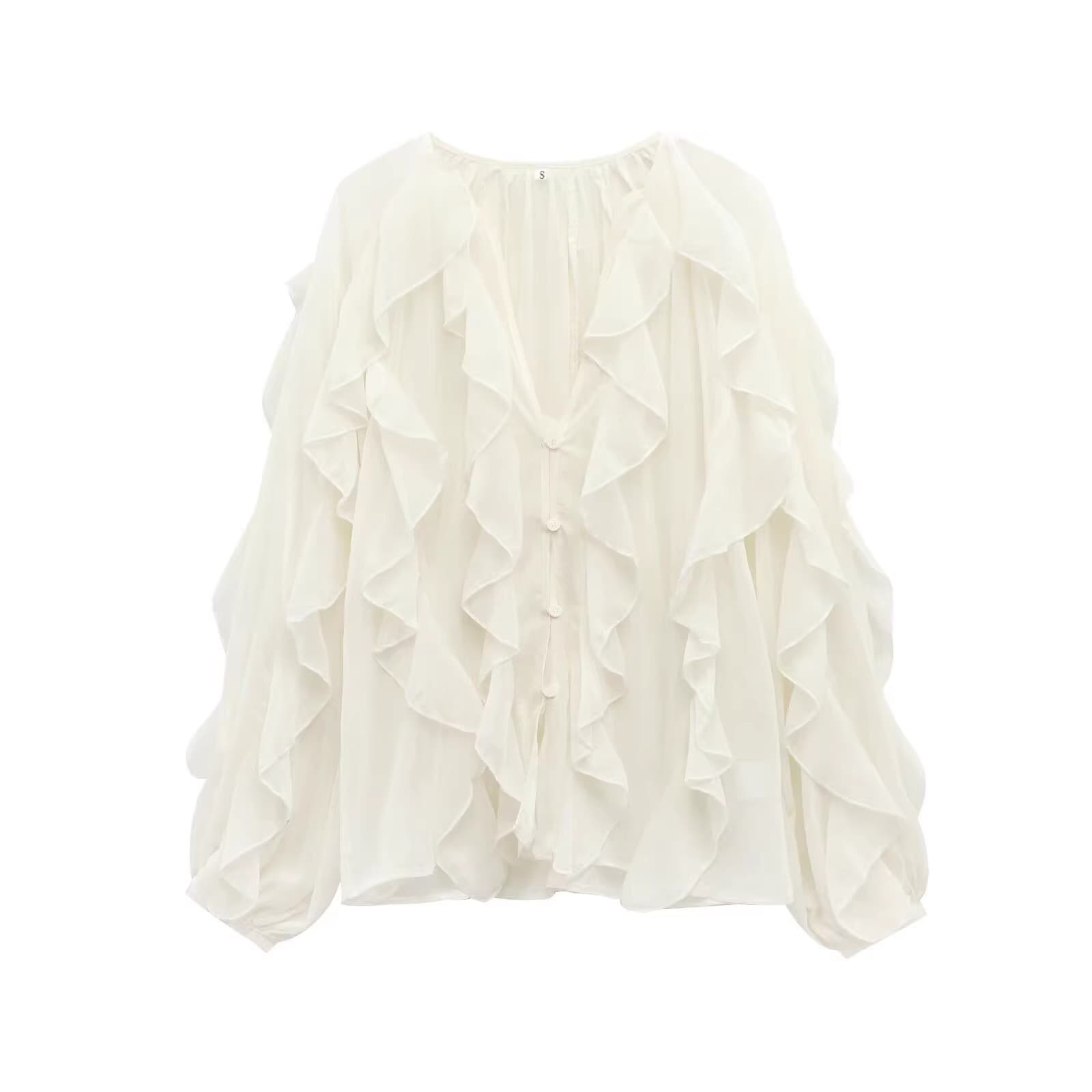 Cross-Border Women's Clothing Wholesale 2025 Spring New European and American Style Ruffled Tops Loose French Baby Shirts