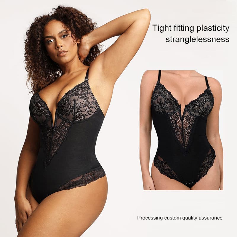 Ladies Breathable Lace Bodysuit Shapewear Large Size Hip Lifting Tummy Control Underwear European And American Sexy One-Piece Suit