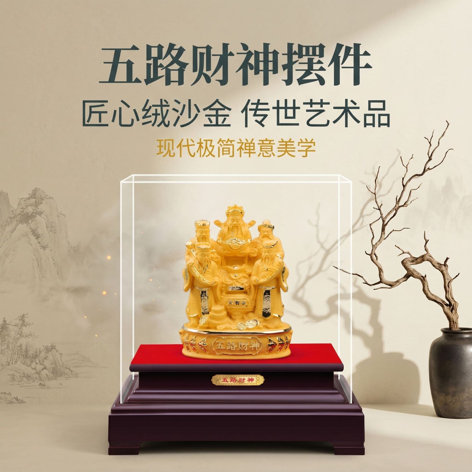 Velvet sand gold imitation gold five-way god of wealth ornaments living room decoration temple temple opening wholesale gift ornaments