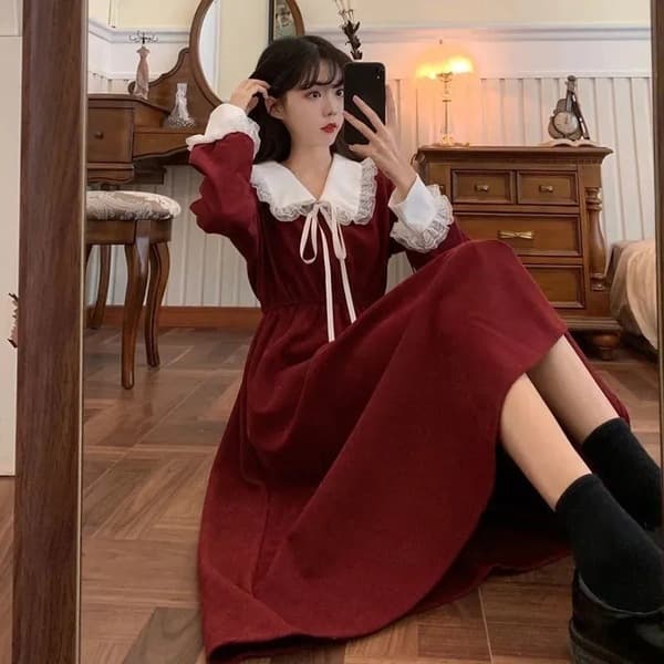 2024 Dress Autumn Winter New Trendy Little Girl French Fairy Dress Women Slimming Elegant Long Dress