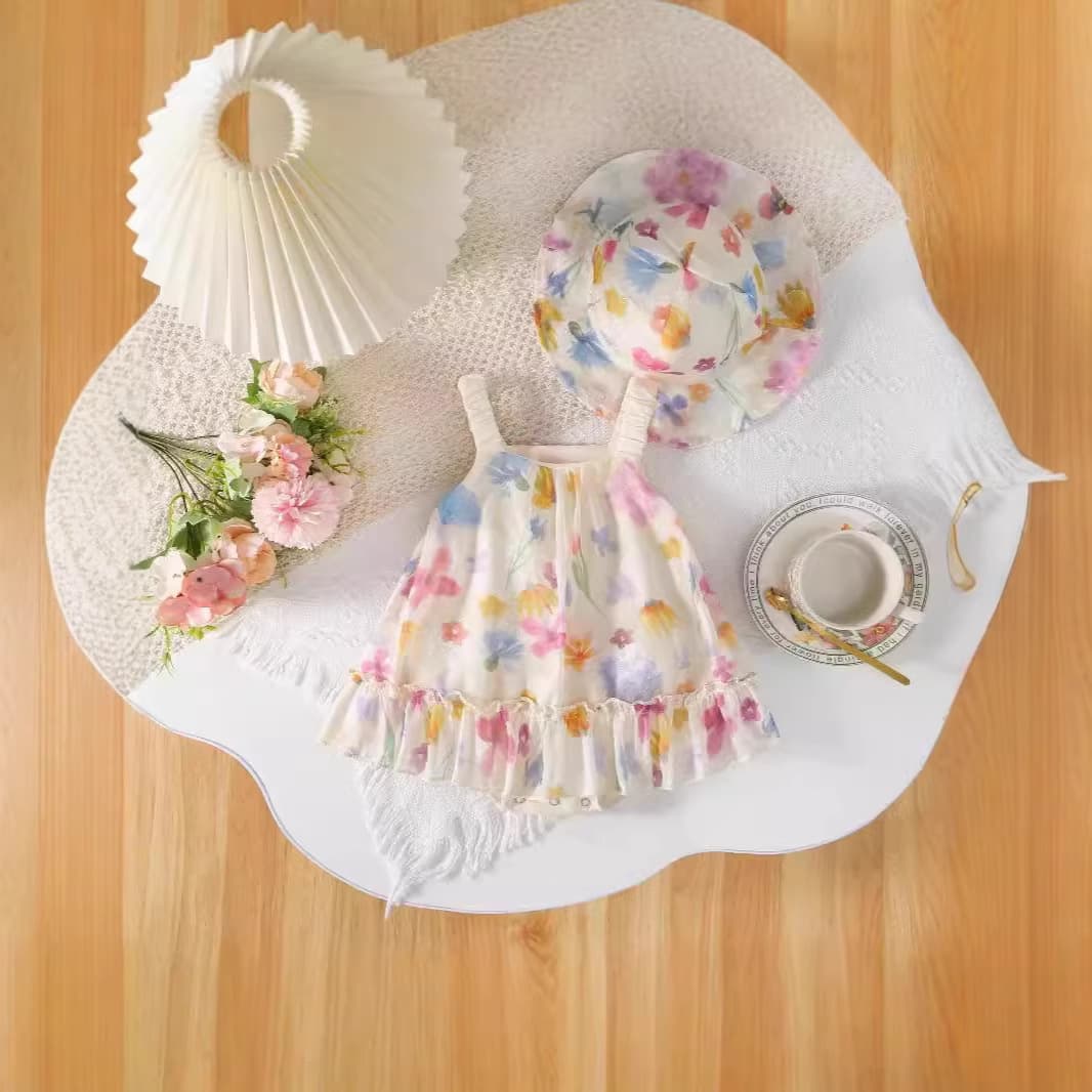 Summer Dress Fashionable New Style Baby Girl Princess Dress with Straps for Toddlers Birthday Party Outfit