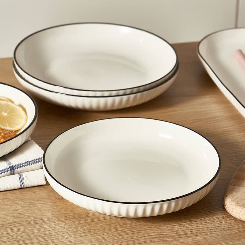 Plate Dish Tableware Bowl and Plate Set Ceramic Flat Plate Cold Dish Round Plate Seasoning Dish Rice Plate Practical Plate Ins Style