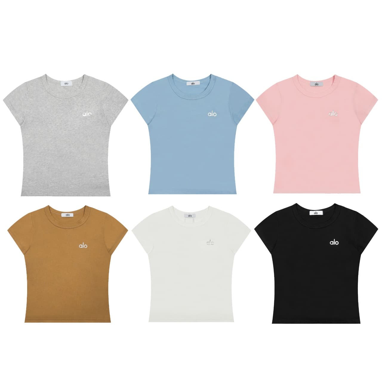 2026 new alo three-dimensional silver label short-sleeved slim casual round neck exquisite small logo simple top