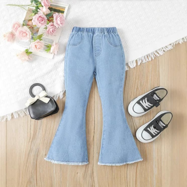 Girls Spring and Autumn Jeans 2025 New Style Baby Flared Pants Children's Pants Autumn Fashionable Stretchy Trendy Long Pants