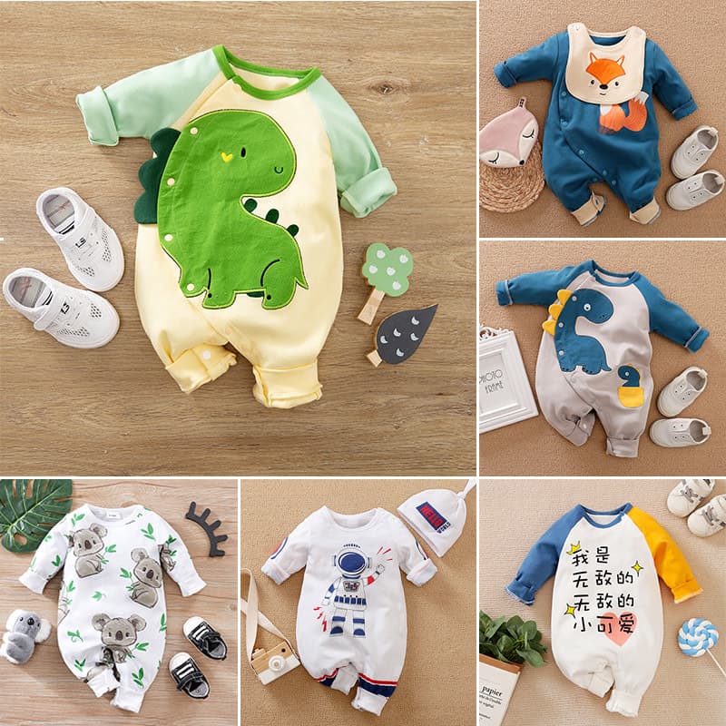 European and American cross-border ins-style baby onesie long-sleeve cartoon A-class newborn autumn animal baby romper