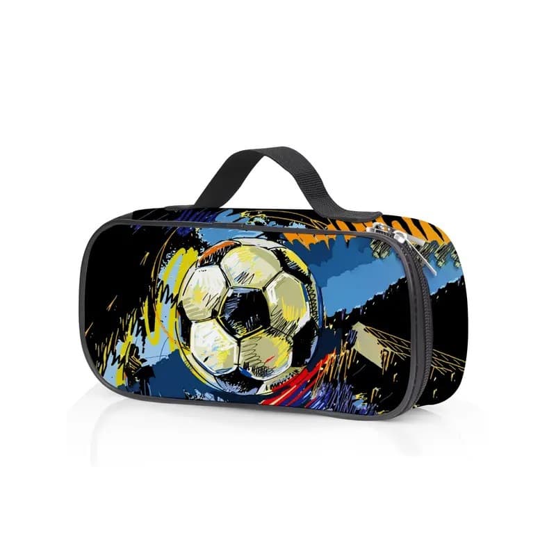 Cross-border football large-capacity pencil bag simple primary and secondary school students portable stationery bag double zipper pencil stationery pencil case