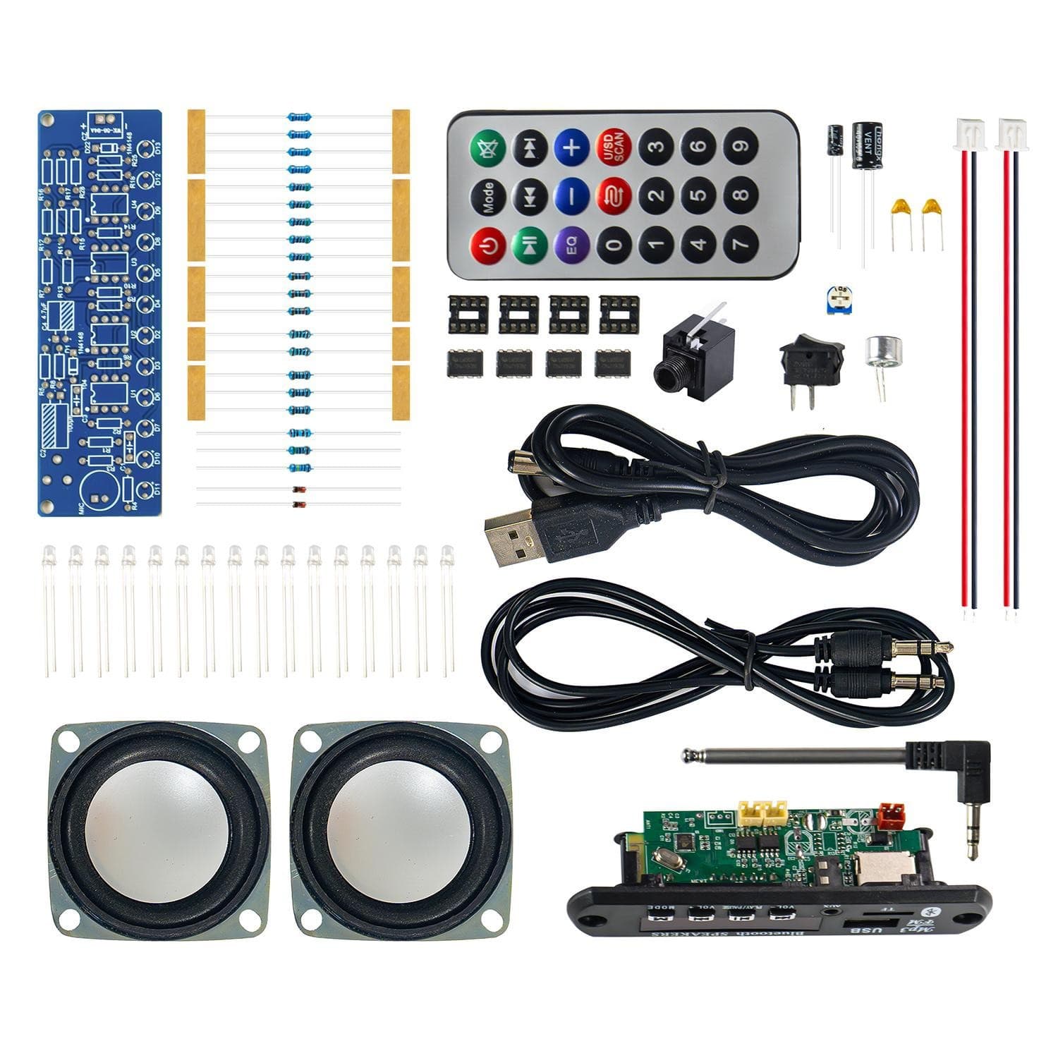 Radio Dual-Channel Bluetooth Speaker Amplifier DIY Kit with FM Spectrum Light Electronic Soldering Circuit