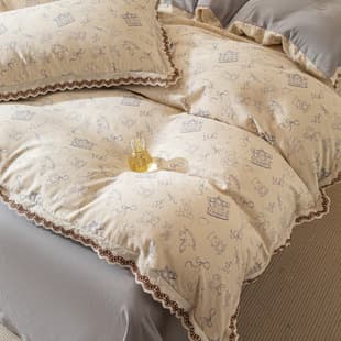 New Ins French Style Floral Cotton Linen Printed Bedding Set Lace Princess Embroidered Border Quilt Cover Bedding