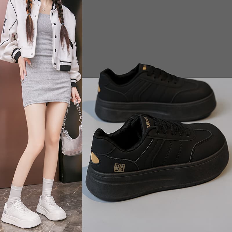 Black Thick Sole Sneakers for Women 2024 Summer New Retro Bread Shoes Versatile Casual Sports White Shoes Ins Fashion